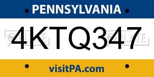 4KTQ347 Pennsylvania License Plate