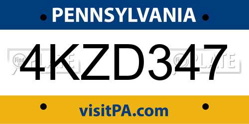 4KZD347 Pennsylvania License Plate