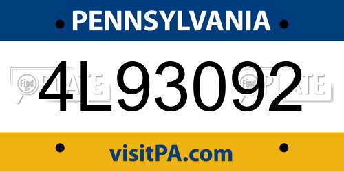 4L93092 Pennsylvania License Plate