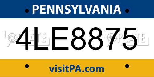 4LE8875 Pennsylvania License Plate
