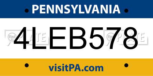 4LEB578 Pennsylvania License Plate