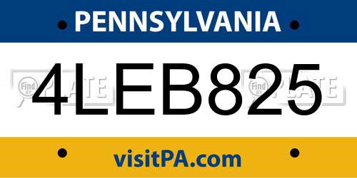 4LEB825 Pennsylvania License Plate