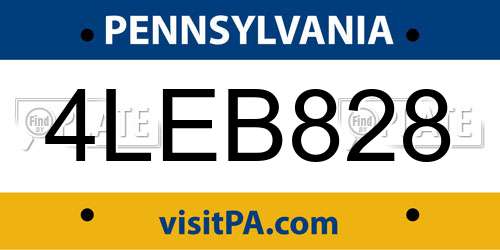 4LEB828 Pennsylvania License Plate