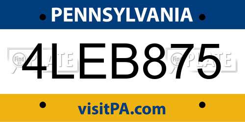 4LEB875 Pennsylvania License Plate