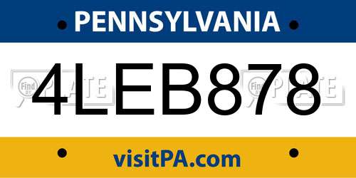 4LEB878 Pennsylvania License Plate