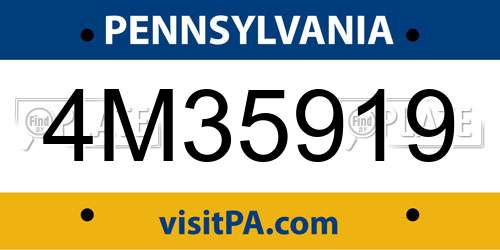 4M35919 Pennsylvania License Plate