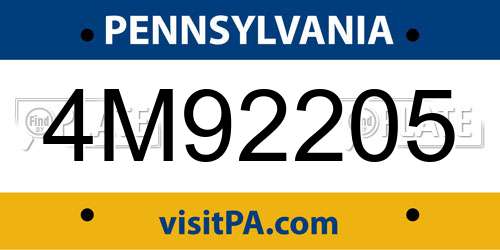 4M92205 Pennsylvania License Plate