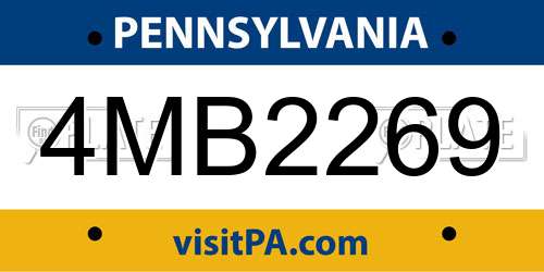 4MB2269 Pennsylvania License Plate