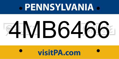 4MB6466 Pennsylvania License Plate
