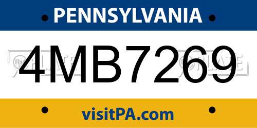 4MB7269 Pennsylvania License Plate