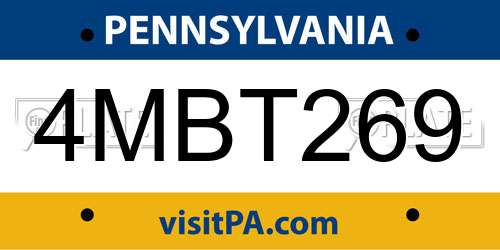 4MBT269 Pennsylvania License Plate
