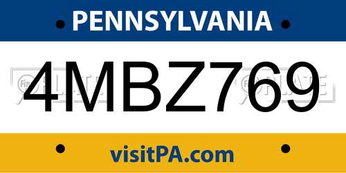 4MBZ769 Pennsylvania License Plate
