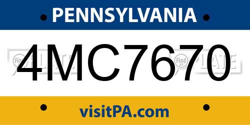 4MC7670 Pennsylvania License Plate
