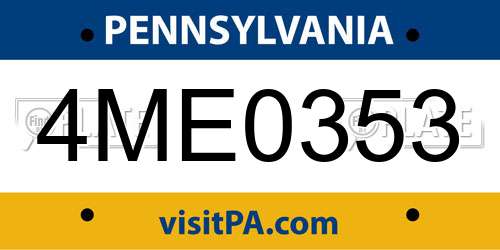 4ME0353 Pennsylvania License Plate