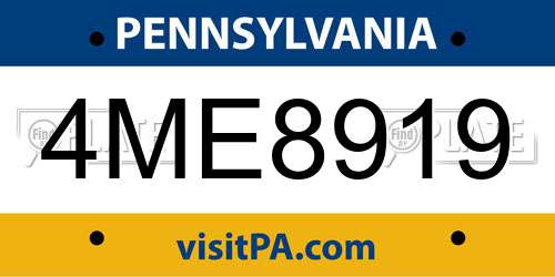 4ME8919 Pennsylvania License Plate
