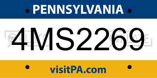 4MS2269 Pennsylvania License Plate