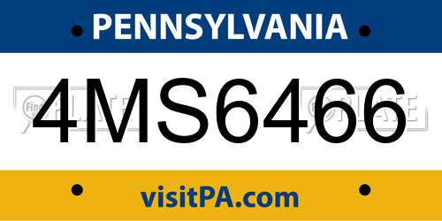 4MS6466 Pennsylvania License Plate