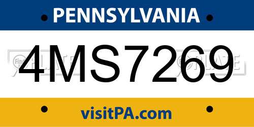 4MS7269 Pennsylvania License Plate