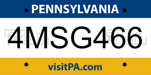4MSG466 Pennsylvania License Plate