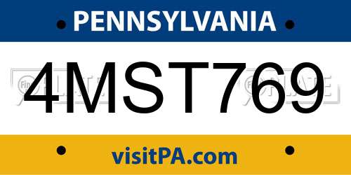 4MST769 Pennsylvania License Plate