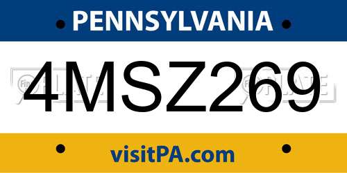 4MSZ269 Pennsylvania License Plate