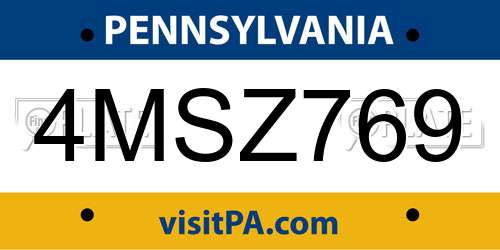 4MSZ769 Pennsylvania License Plate