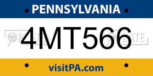 4MT566 Pennsylvania License Plate