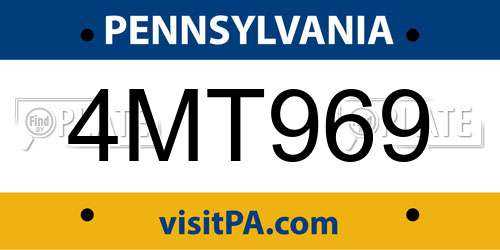 4MT969 Pennsylvania License Plate
