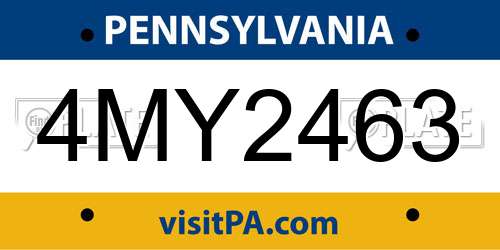 4MY2463 Pennsylvania License Plate