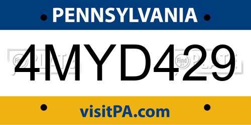 4MYD429 Pennsylvania License Plate