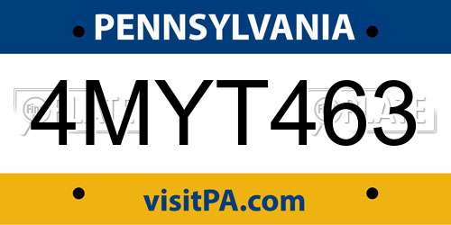 4MYT463 Pennsylvania License Plate