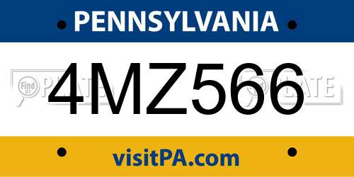 4MZ566 Pennsylvania License Plate