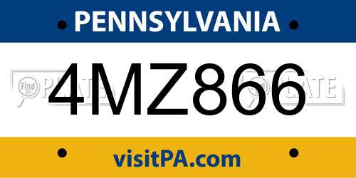 4MZ866 Pennsylvania License Plate