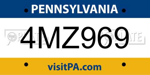 4MZ969 Pennsylvania License Plate