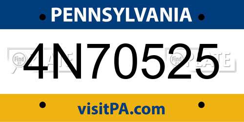 4N70525 Pennsylvania License Plate