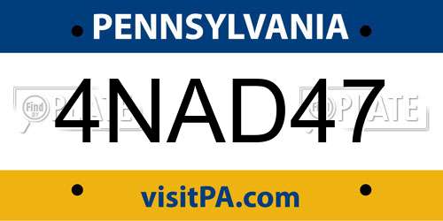 4NAD47 Pennsylvania License Plate