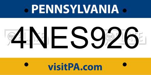 4NES926 Pennsylvania License Plate