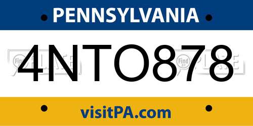 4NTO878 Pennsylvania License Plate