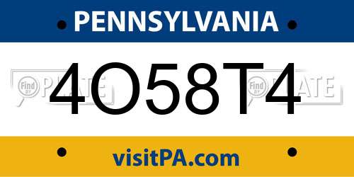 4O58T4 Pennsylvania License Plate