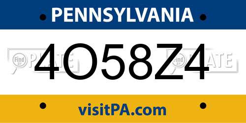 4O58Z4 Pennsylvania License Plate