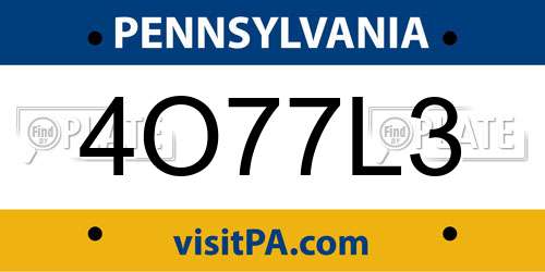 4O77L3 Pennsylvania License Plate