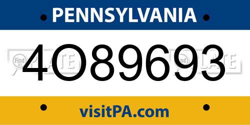 4O89693 Pennsylvania License Plate