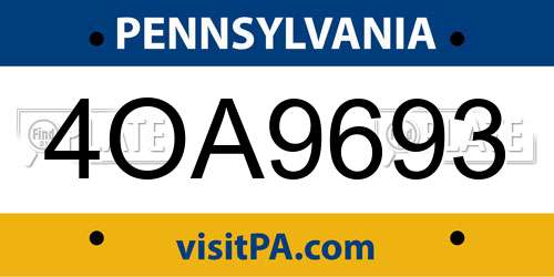 4OA9693 Pennsylvania License Plate