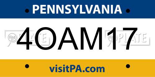 4OAM17 Pennsylvania License Plate