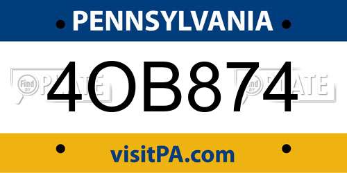 4OB874 Pennsylvania License Plate