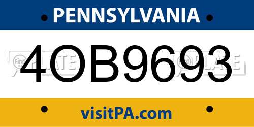 4OB9693 Pennsylvania License Plate