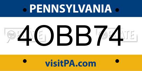 4OBB74 Pennsylvania License Plate