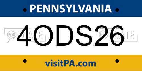 4ODS26 Pennsylvania License Plate