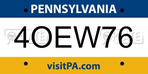 4OEW76 Pennsylvania License Plate