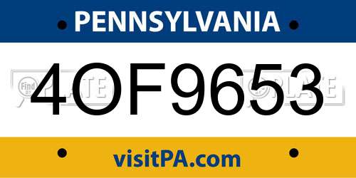 4OF9653 Pennsylvania License Plate